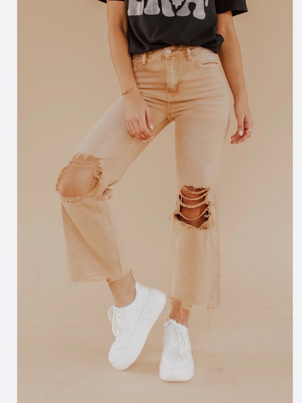 VERVET BY FLYING MONKEY Distressed Copper Wide-Leg Jeans